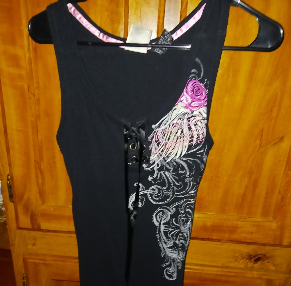 Harley-Davidson Black Tank Top with Pink and White Design